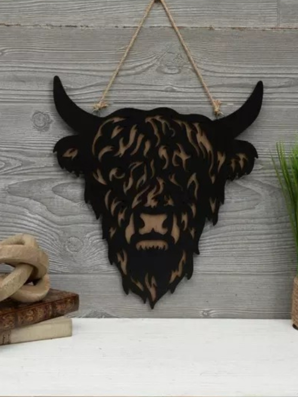 Rustic Black Highland Cow Wall Art by